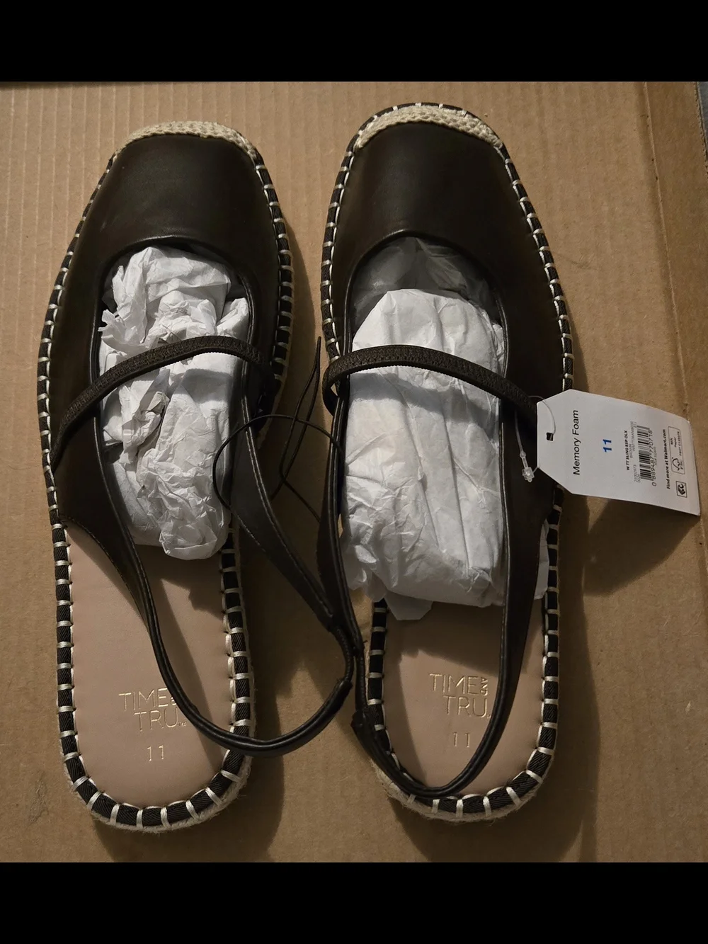 Time and Tru Dark Brown Slingback Espadrille Flats